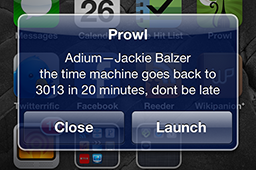 A Push notification on the iPhone from Prowl